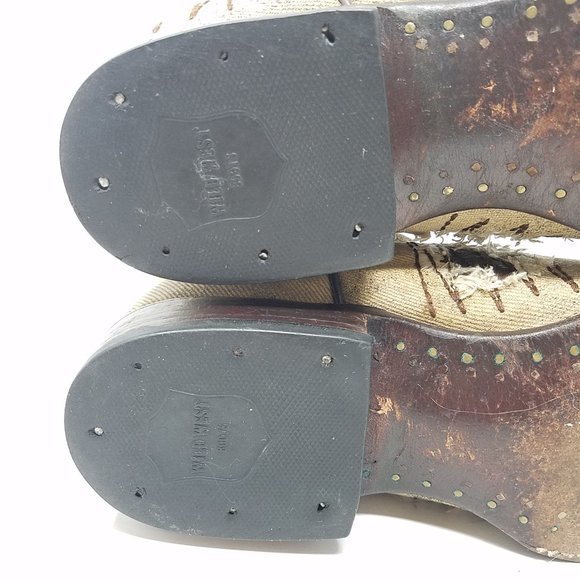 Wild West Boots tan canvas distressed/patched‎ pointed/upturned toes 7EE main image 6